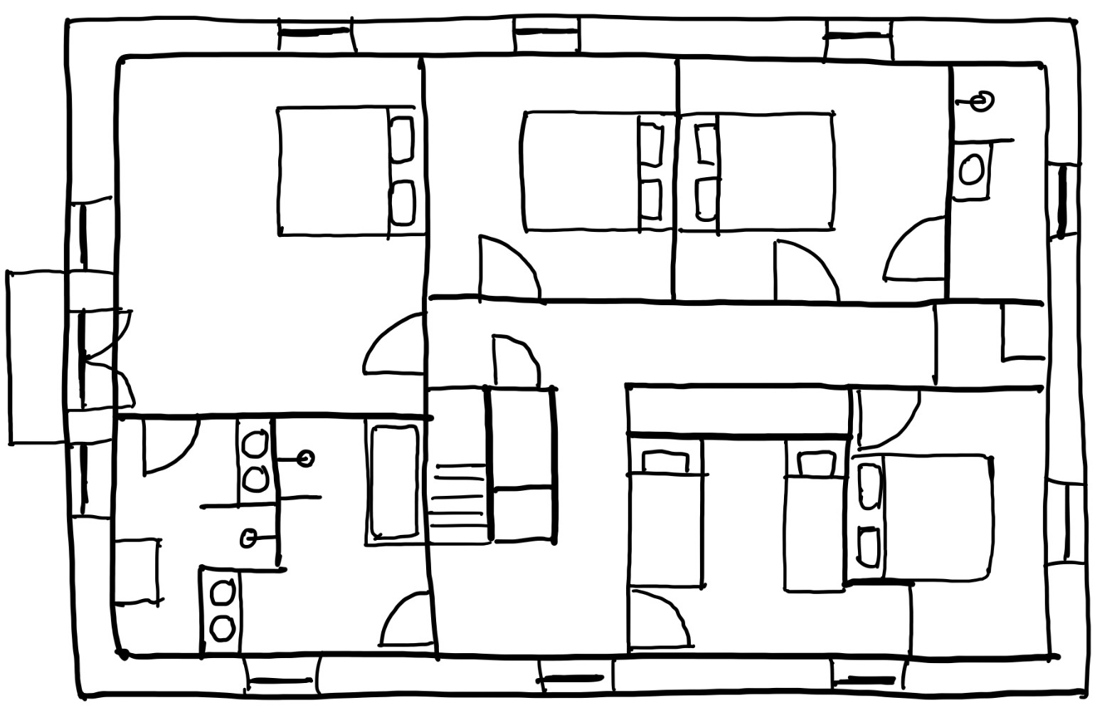 Floor plan of the Bernadou first floor — five bedrooms including Master Suite and Kids' Room, three bathrooms